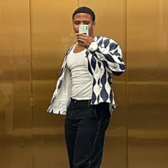 Men’s Zara Lightweight Sports Coat Loose Fit Blue And Cream abstract stars - Picture 10 of 10